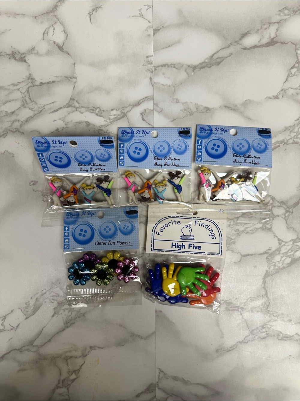 5 Pack  Colorful Buttons  Gymnastics girls Hands and Flowers - Assorted Colors